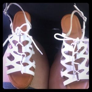 White Lace up Wedges